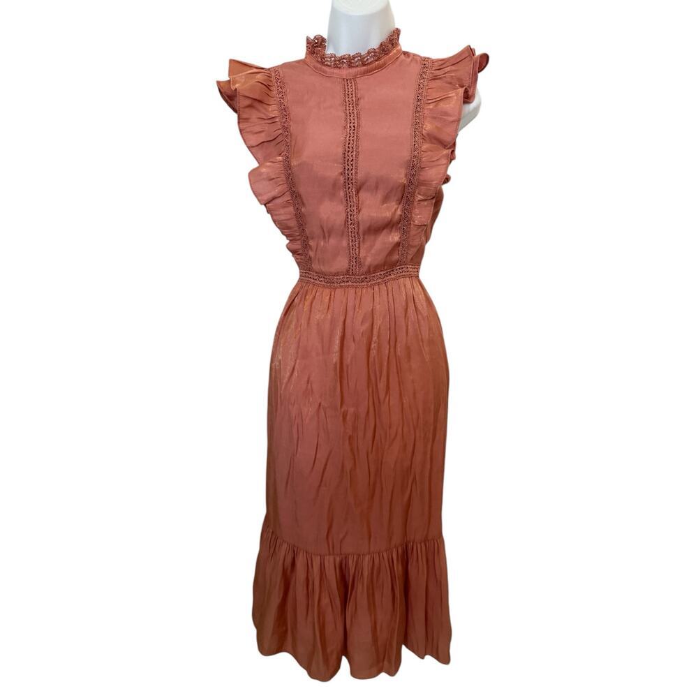 NWOT INA (i:na) Dark Peach Long Dress in Shiny Material Midi   M​